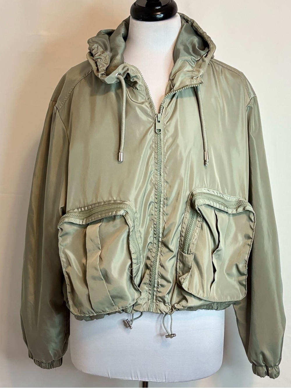 New Look Sage Green Hooded Bomber Jacket